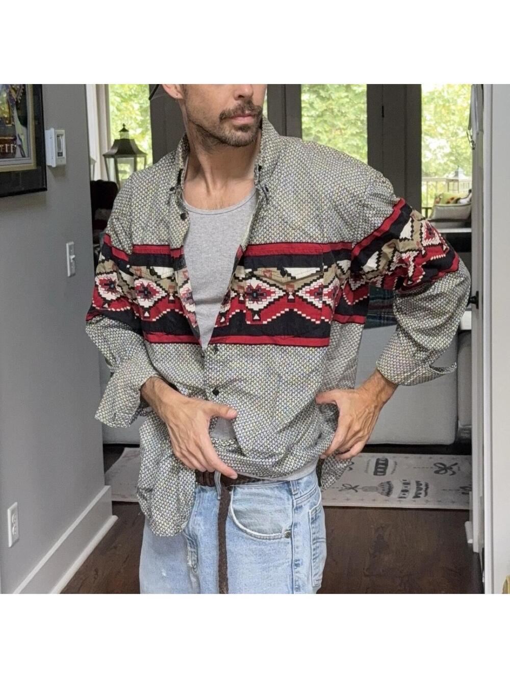 🧭 Vintage Basic Editions Southwestern Pattern Button Up